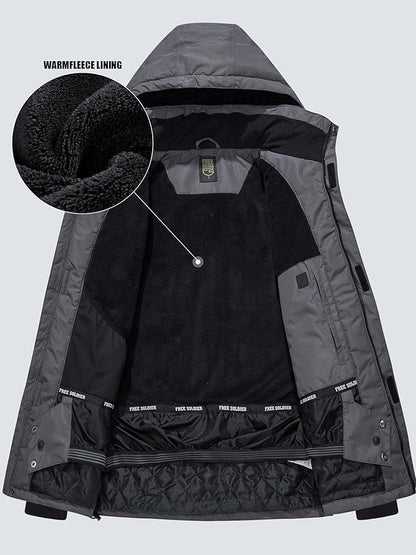 FREE SOLDIER Men's Waterproof Ski Jacket Fleece Lined Warm Winter Snow Coat with Hood Fully Taped Seams