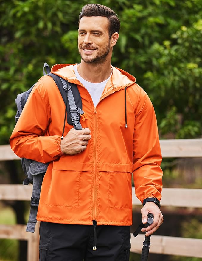 COOFANDY Mens Packable Rain Jacket Lightweight Waterproof Raincoat with Hood Outdoor Rain Gear Travel Hiking Cycling