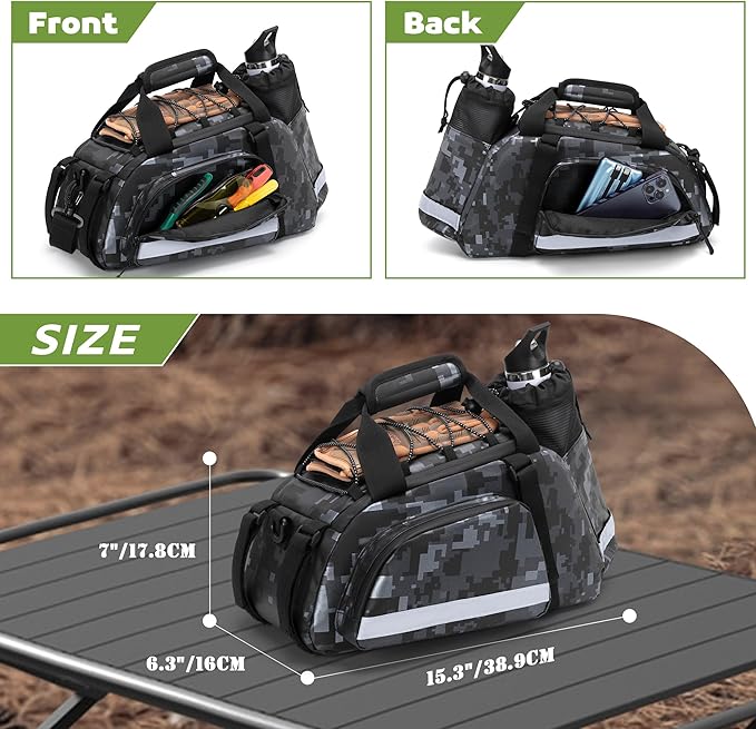 Bike Rear Rack Bag, Pannier Bags for Bicycles with 12L Capacity, Bike Trunk Cooler Bag with Reflective Strips, Reinforced Handle and Removable Shoulder Strap