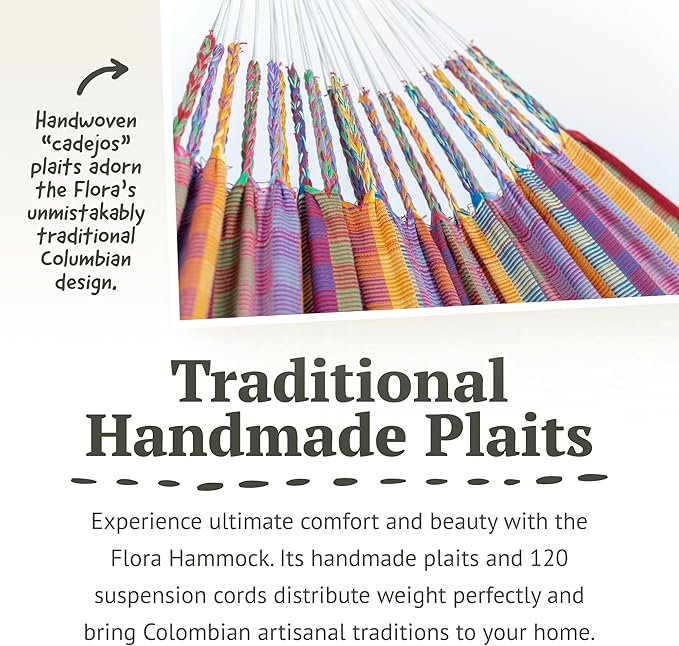 La Siesta® Flora Classic Organic Cotton Hammock - Indoor Outdoor Hammock, Patio Bed Tree Portable Hammock, 2 Person Double Hammock - King, Flower