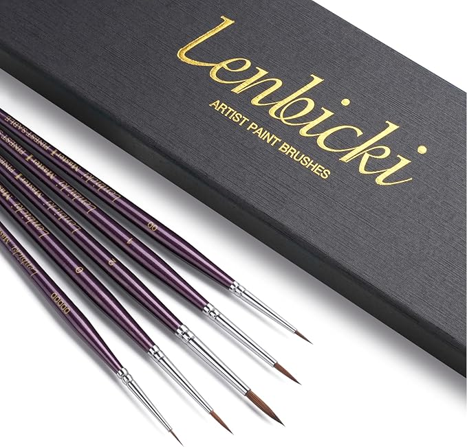 Kolinsky Sable Brushes Miniature 5PCS Professional Fine Detail Micro Artist Paint Brush Set for Watercolor, Acrylic, Oil, Model, Paint by Numbers