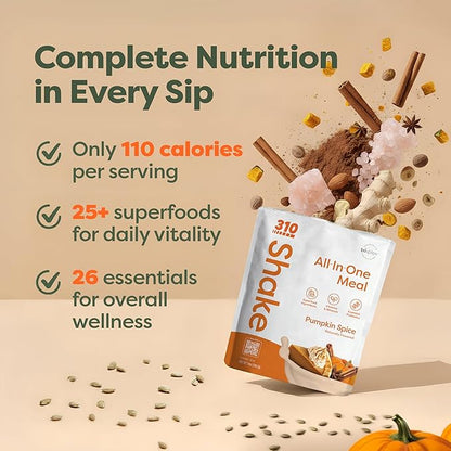 310 Nutrition - Vegan Organic Plant Powder and Meal Replacement Shake - Gluten, Dairy, and Soy Free - Keto and Paleo Friendly - 0 Grams of Sugar - Pumpkin Spice - 14 Servings
