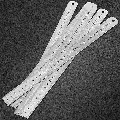 30 Pack 12 Inches Stainless Steel Rulers, Straight Edge Ruler, Precision Metal Ruler Laser Engraved Imperial/Metric Scales & Individual Sleeves for Office, Woodworking, Engineering