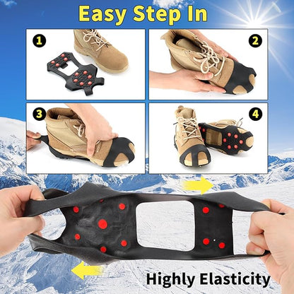 Non-Slip Ice Cleats Snow Grips, Strong Traction Crampons 11 Steel Studs, for Shoes and Boots, Snow Ice Walking