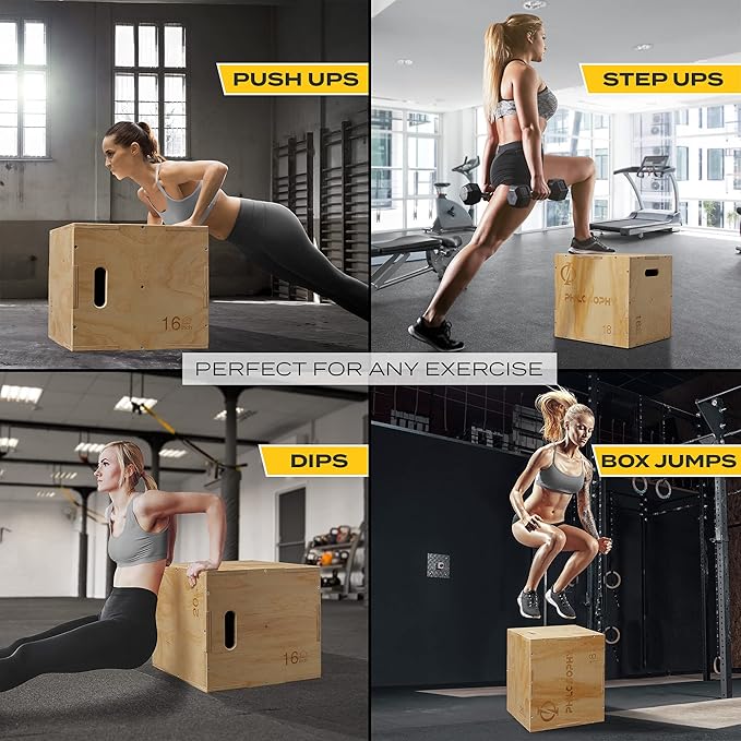Philosophy Gym 3 in 1 Wood Plyometric Box - Jumping Plyo Box for Training and Conditioning