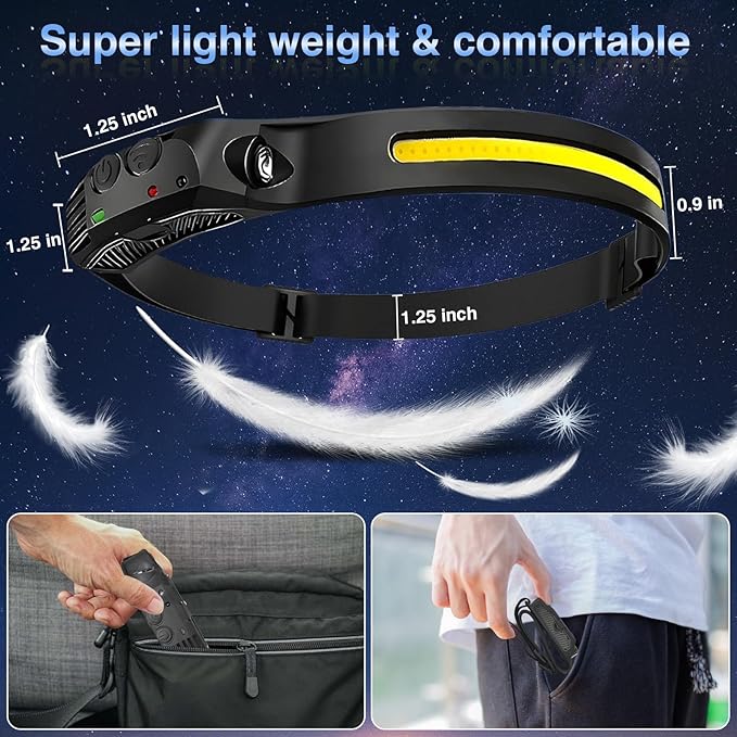 Rechargeable Headlamps 3 Packs,LED Head lamp Rechargeable,2000mAh Battery Powered Motion Sensor 5 Modes,Super Bright Headlamps for Adults,Type-C USB Charging for Hard Hat Outdoor Camping Hiking