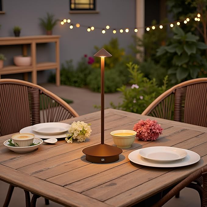 EJQ 2 Pack LED Rechargeable Cordless Table Lamps,Portable Outdoor 5000mAh Battery Operated Table Light Touch Control 3 Color Dimmable for Patio/Cofee/Restaurant/Camping/Dining/Bedroom-Brown