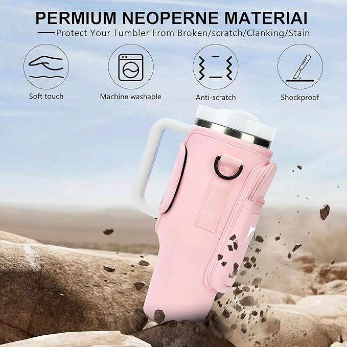 Initial Water Bottle Holder with Strap for Stanley 40 oz Tumbler/Simple Modern 40 oz Tumbler,Water Bottle Carrier Bag with Strap,Personalized A-Z Phone Pocket for Stanley Cup Accessories