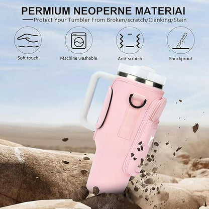 Initial Water Bottle Holder with Strap for Stanley 40 oz Tumbler/Simple Modern 40 oz Tumbler,Water Bottle Carrier Bag with Strap,Personalized A-Z Phone Pocket for Stanley Cup Accessories