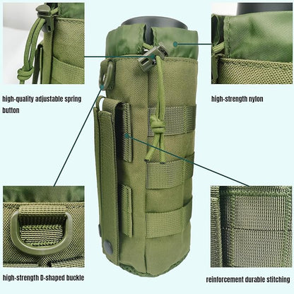 Tactical MOLLE Water Bottle Holder, Upgraded Water Bottle Pouch with Drawstring Open Top & Mesh Bottom, 16/24/25/32oz Water Bottle Carrier Bag with D-Ring Hook for Backpack