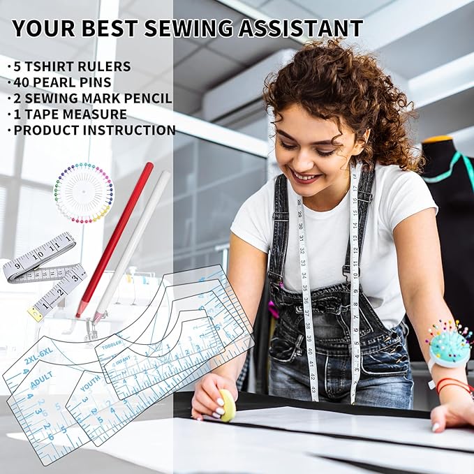 5Pack Tshirt Ruler Guide for Vinyl Alignment, T Shirt Rulers to Center Designs, PVC Measurement Template, Sewing Supplies Accessories Tools for Cricut Heat Press Transfer Vinyl （Blue）