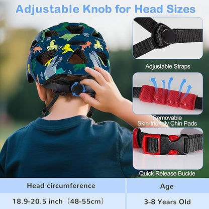 Kids Helmet 3-8 Adjustable Toddler Helmets with Kids Knee Pads and Elbow Pads Set for Cycling, Scooters, Skateboarding, Skating