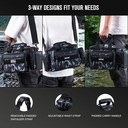 Goture Fishing Tackle Bag, Soft Side 600D Water-Resistant Cross Body Sling Fishing Bag, Small Saltwater Gear Storage Tactical Bags Store Up to 3 3600 Tackle Boxes(Not Included),14.96"x9.06"x7.48"