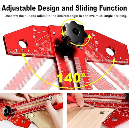 Greywolf Carpenter's Ruler, 18-inch Aluminum Sliding T-Square, Adjustable Angle, with Imperial and Metric Graduations, Multi-Purpose Carpenter's Ruler for Measuring Angles, Positions, and Lines