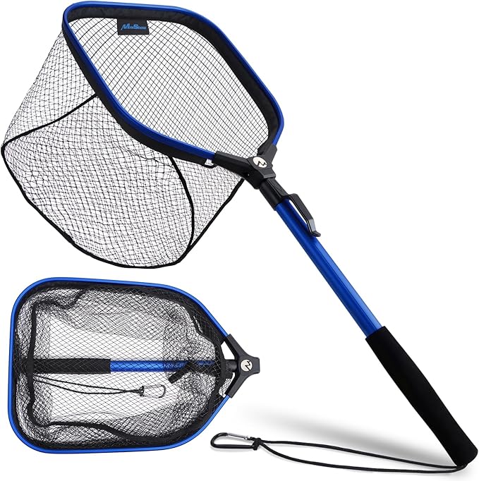 Floating Fishing Net Fish Landing Net, Fishing Nets for Fish, Kayak Fishing Net with Third-gen Upgrade Locking Switch - Lightweight Rubber Coated Fish Net for Easy Catch & Release