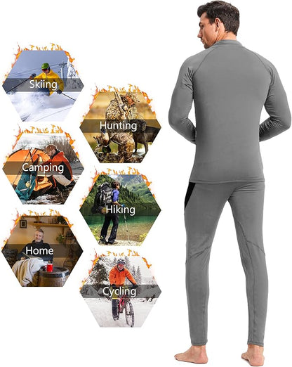 CL convallaria 2 Pack Mens Thermal Underwear Fleece Lined Long Johns Winter Base Layer Cold Weather Hunting Gear