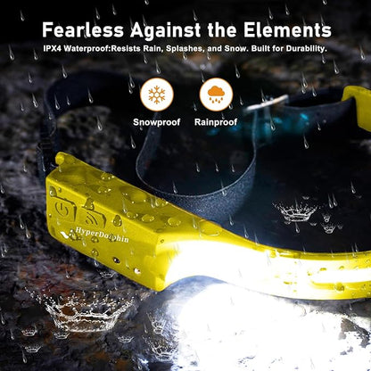 Rechargeable LED Headlamp 2-Pack – 350 Lumens, Waterproof, Wide 230° Beam, USB-C Charging (Yellow) Lightweight, Comfortable, Adjustable – Ideal for Camping, Hiking, Outdoor Adventures & Repair Work
