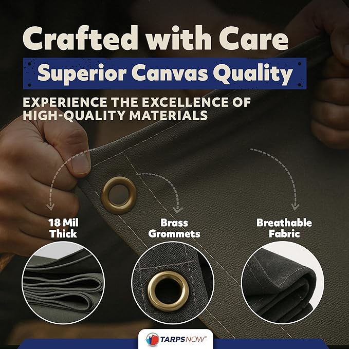 TarpsNow® Fire Retardant Tarp - 20' x 30' - 18 MIL Heavy Duty Canvas Tarp - Flame & Tear Resistant w/Brass Grommets - Best for Safety, Outdoors, Camping, Boating, Welding, Woodpile, House, Fire Pit