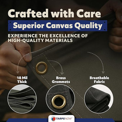 TarpsNow® Fire Retardant Tarp - 12' x 16' - 18 MIL Heavy Duty Canvas Tarp - Flame & Tear Resistant w/Brass Grommets - Best for Safety, Outdoors, Camping, Boating, Welding, Woodpile, House, Fire Pit
