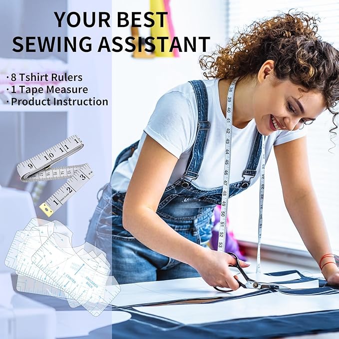 9pcs Tshirt Ruler Guide for Vinyl Alignment, T Shirt Rulers to Center Designs, PVC Measurement Template, Sewing Supplies Accessories Tools for Cricut Heat Press & HTVRONT HTV Transfer Vinyl (Blue)