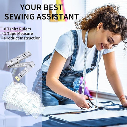 9pcs Tshirt Ruler Guide for Vinyl Alignment, T Shirt Rulers to Center Designs, PVC Measurement Template, Sewing Supplies Accessories Tools for Cricut Heat Press & HTVRONT HTV Transfer Vinyl (Blue)