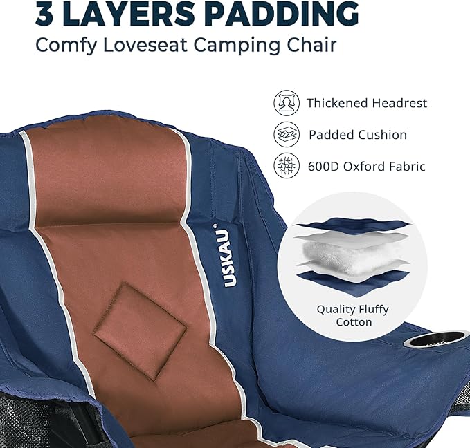 Camping Chair with Removable Footrest, Oversized Outdoor Chair with Headrest & Cup Holders, 400lb Capacity Lawn Chair for Sports Backyard Fishing