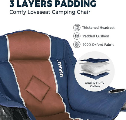 Camping Chair with Removable Footrest, Oversized Outdoor Chair with Headrest & Cup Holders, 400lb Capacity Lawn Chair for Sports Backyard Fishing