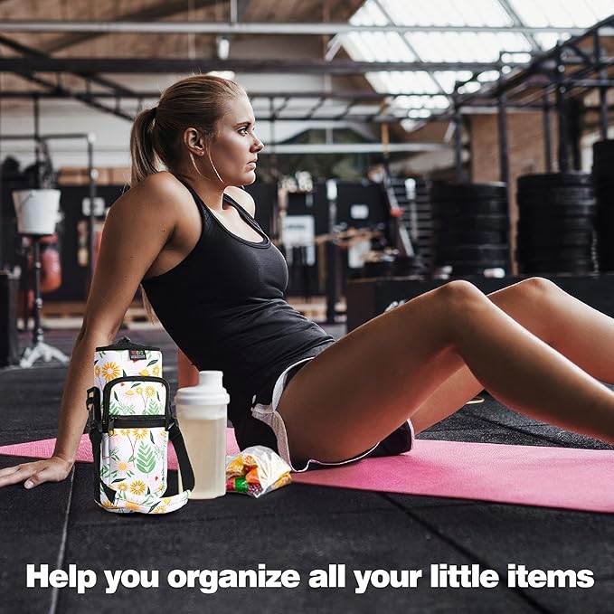 Nuovoware Water Bottle Carrier Bag,25oz/40oz/64oz Bottle Pouch Holder,Adjustable Shoulder Hand Strap 2 Pocket Sling Neoprene Sleeve Sports Accessories for Hiking Travelling Camping