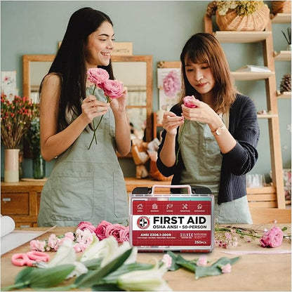 Be Smart Get Prepared OSHA/ANSI First Aid Kit - 50 Person, 250 Pieces - Designed for Home, Business, School, Industrial, and Restaurants - Compact & Portable