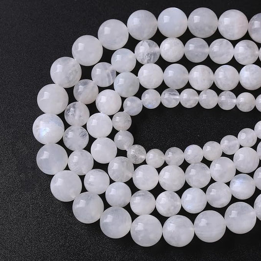 120PCS 6MM Natural Stone White Moonstone Gemstone Semi Precious Beads for Jewelry Making DIY Bracelet