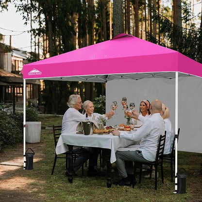 EAGLE PEAK Pop Up Canopy Tent with 1 Sidewall, Easy Setup Event Tent, Outdoor Sun Shade, Wheeled Carry Bag, Stakes and Guy Ropes, Instant Canopy 12x12, Pink