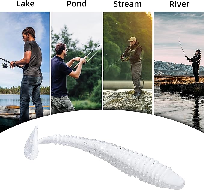 RUNCL Swimbaits Paddle 10/20/30/40PCS, 5/4/3/2 Inchs Paddle Tail, Soft Lure for Trout Crappie Bass, Durable Plastic Bait Swimmer for Saltwater/Freshwater, Fishing Lover's Gift