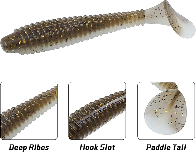 RUNCL Swimbaits Paddle 10/20/30/40PCS, 5/4/3/2 Inchs Paddle Tail, Soft Lure for Trout Crappie Bass, Durable Plastic Bait Swimmer for Saltwater/Freshwater, Fishing Lover's Gift