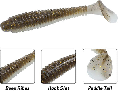 RUNCL Swimbaits Paddle 10/20/30/40PCS, 5/4/3/2 Inchs Paddle Tail, Soft Lure for Trout Crappie Bass, Durable Plastic Bait Swimmer for Saltwater/Freshwater, Fishing Lover's Gift