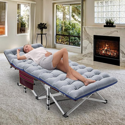 ABORON Folding Camping Cot for Adults, Double Layer 1200D, 500lb Capacity, Heavy Duty Guest Cot with Mat & Carrying Bag for Indoor & Outdoor Use