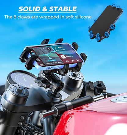 Motorcycle Fork Stem Phone Mount [Vibration Dampener] [Anti-Shake] One-Handed Operation Motorcycle Cell Phone Holder, Fit 12mm-25.4mm Diameter Fork Stem Tube, for 5.4"-7.2" Smartphone