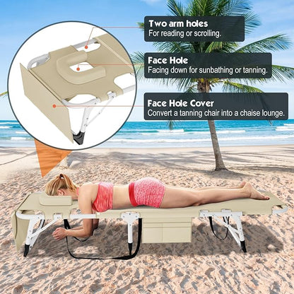 MOPHOTO Tanning Chair, Outdoor Sunbathing Lounge Chair 5-Position, Folding Chaise Lounger, Sun Tanning Lounger with Face Hole, Perfect for Pool Beach Patio