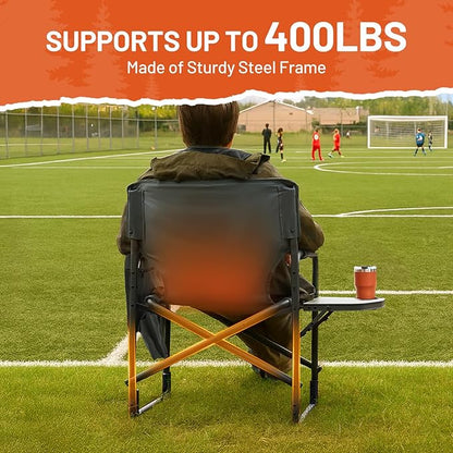 TIMBER RIDGE Heated Aluminum Oversized Camping Chair, Lightweight Portable Directors Chair with Side Table Detachable Side Pocket for Outdoor Camping, Lawn, Picnic, Support 400lbs Gray