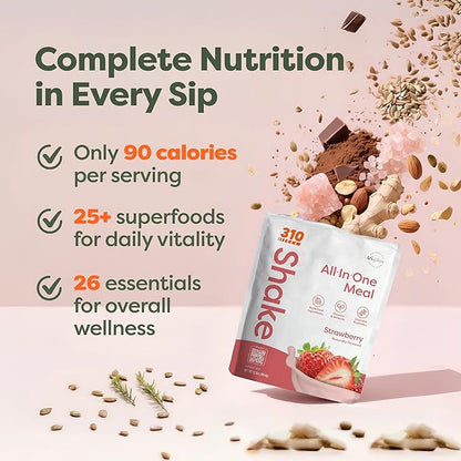 310 Nutrition All-In-One Meal Replacement Shake Powder - Plant-Based Protein Smoothie Blend w/High Fiber, Probiotics & Adaptogens - Low Carb, Vegan, Keto & Paleo Friendly - Strawberry - 14 Srv