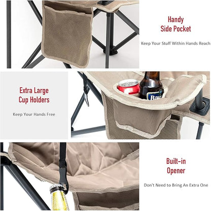 SUNNYFEEL XL Oversized Camping Chair, Folding Camp Chairs for Adults Heavy Duty Big Tall 500 LBS, Padded Portable Quad Arm Lawn Chair with Pocket for Outdoor/Picnic/Beach/Sports