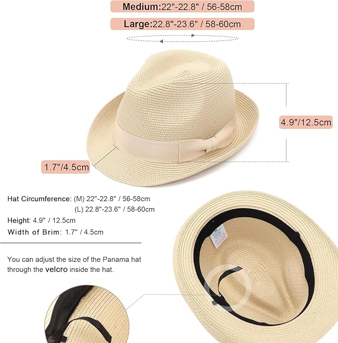 DRESHOW Women Straw Sun Hat Short Brim Panama Travel Fedora Beach Cap Roll up Summer Hat for Women Men UPF 50+