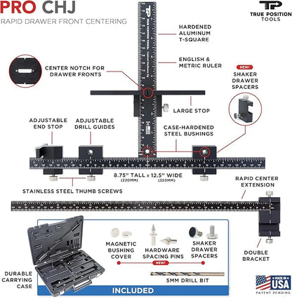 True Position Tools PRO Cabinet Hardware Jig - Install Drawer Front Handles and Knobs Faster - Made in USA - Hand Calibrated