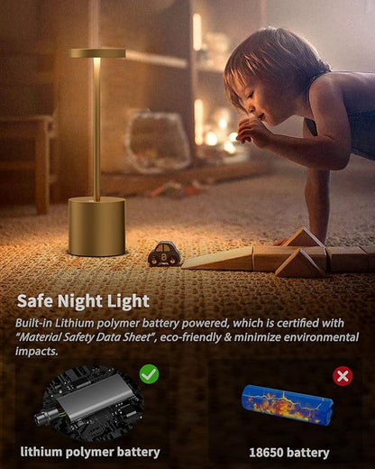 2Pack Cordless Table Lamp, Rechargeable LED Battery 5000mAh Metal USB Portable Powered Desk Lamp, 3 Levels Brightness Light for Restaurants Outdoor (2pack 10.25in Titanium)