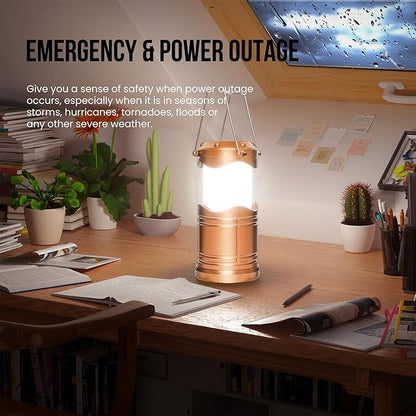 Lichamp LED Camping Lantern, 4 Pack Battery Powered Flashlight for Power Outages, Portable Collapsible Hanging Light Essential for Home, Outdoor, Emergency Lamp Survival Kit Gear for Hurricane, Gold