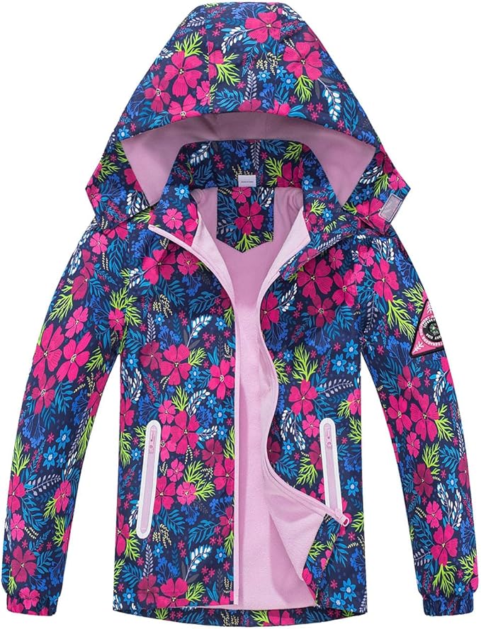 MGEOY Boys Girls Rain Jackets Lightweight Waterproof Hooded Raincoats Windbreakers for Kids 4-14Y