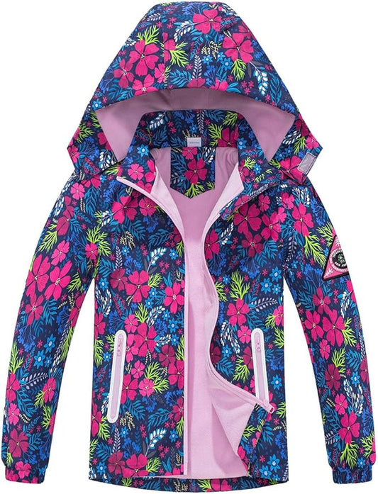 MGEOY Boys Girls Rain Jackets Lightweight Waterproof Hooded Raincoats Windbreakers for Kids 4-14Y