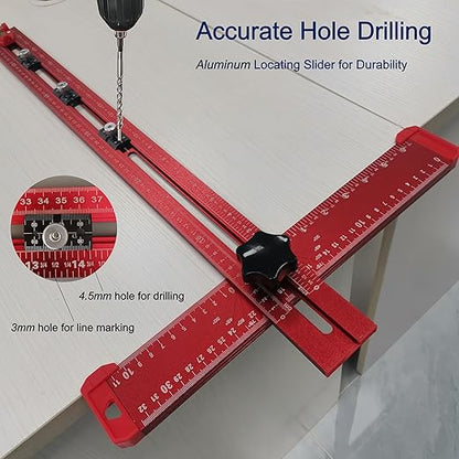 5-in-1 T Square Ruler 24 Inch, Multifunctional Drilling Positioning Ruler for Precision Hole Punching, Cabinet Hardware Jig, Adjustable Angle Ruler for Angle Measurement, Metric & Imperial