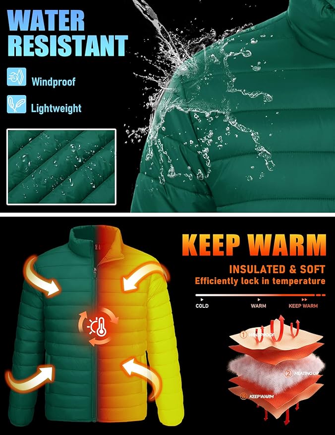 TACVASEN Men's Lightweight Puffer Jacket Winter Quilted Puffy Jackets Warm Water-Resistant Windproof Insulated Coats