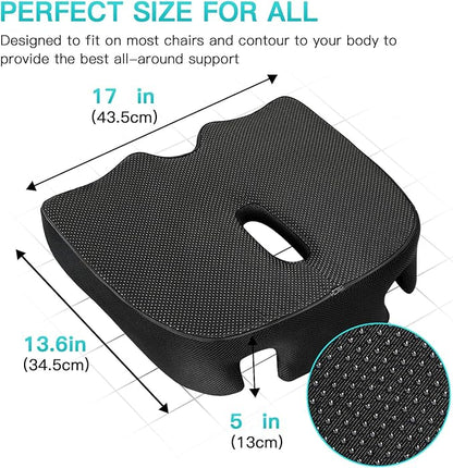 Benazcap Standard Memory Seat Cushion for Office Chair Pressure Relief Sciatica & Tailbone Pain Relief Firm Coccyx Pad for Long Sitting, Office Chair, Gaming Chair and Car Seat-Black, Standard Size