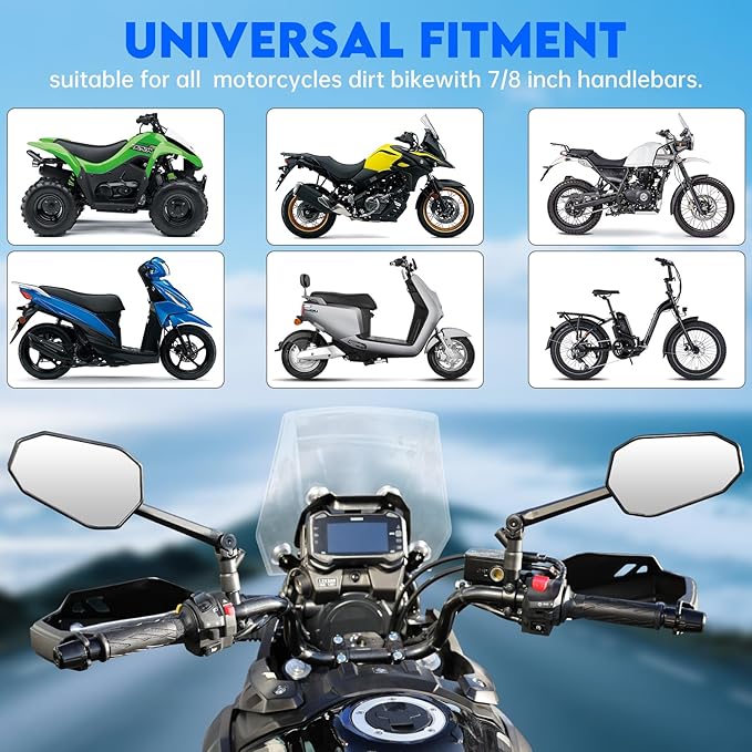 Motorcycle Mirrors for Handlebars, ATV Mirrors Featuring a Phone Mount Interface, Anti-impact/explosion/glare,HD,Compatible with Motorcycle (Suzuki,Yamaha,Honda,Kawasaki),Mopeds,Electric Bike
